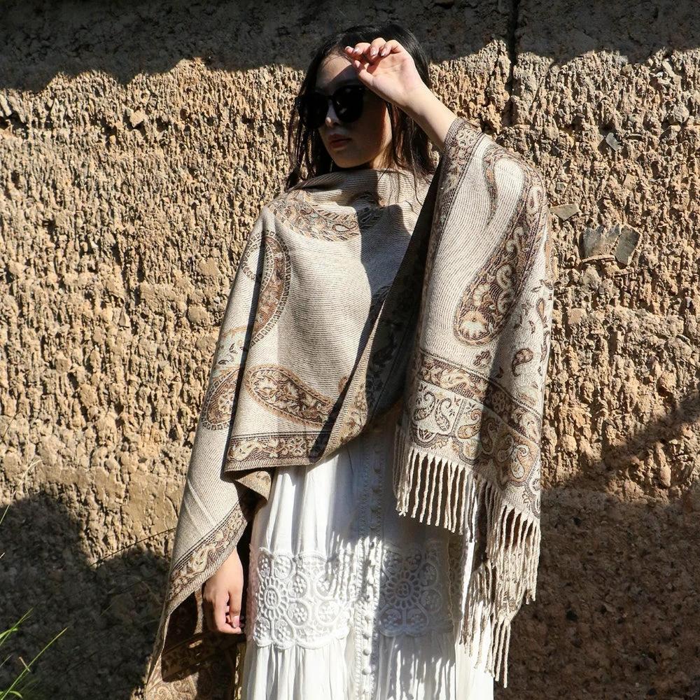 Bohemian Paisley Tassel Winter Shawl Wrap by Casa & Beyond