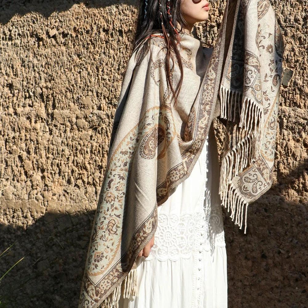 Bohemian Paisley Tassel Winter Shawl Wrap by Casa & Beyond