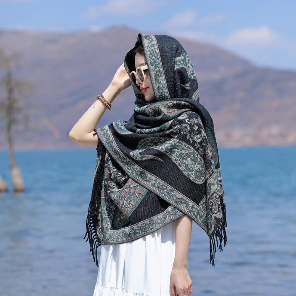 Bohemian Paisley Tassel Winter Shawl Wrap by Casa & Beyond