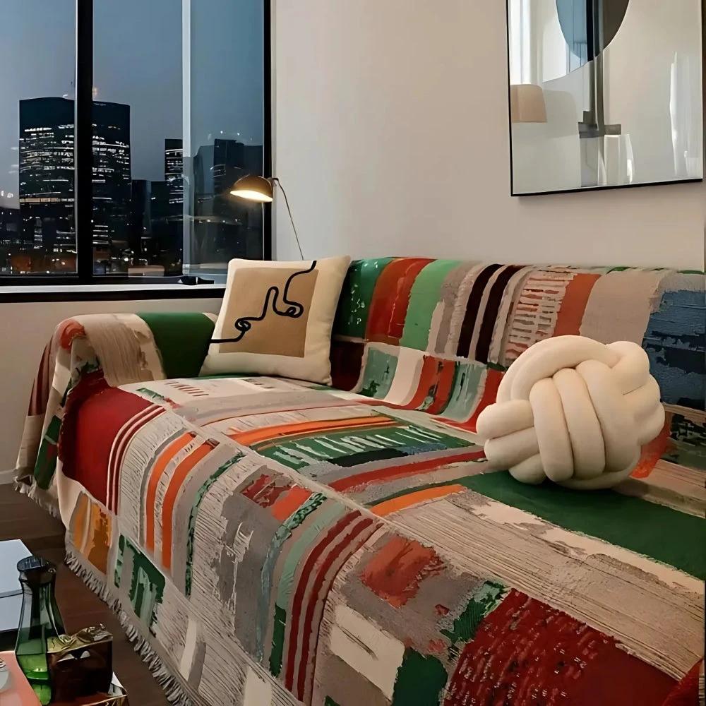 Bohemian Rustic Geometric Sofa Cover by Casa & Beyond