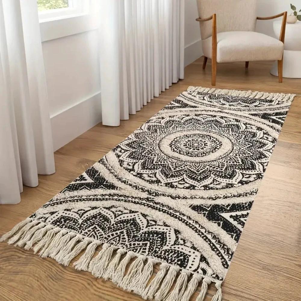 Bohemian Black & Cream Runner Mat by Casa & Beyond.