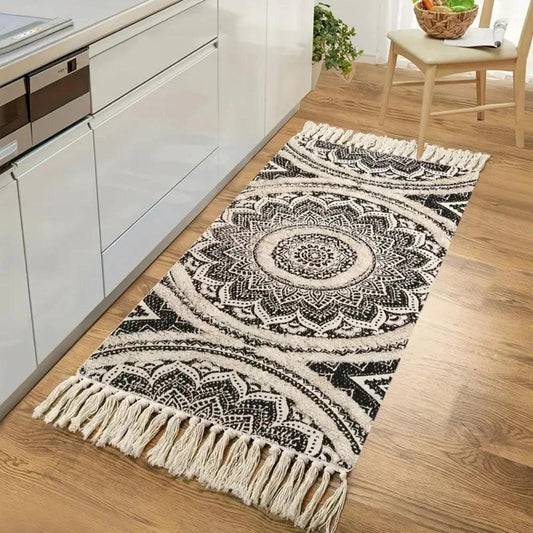 Bohemian Black & Cream Runner Mat by Casa & Beyond.