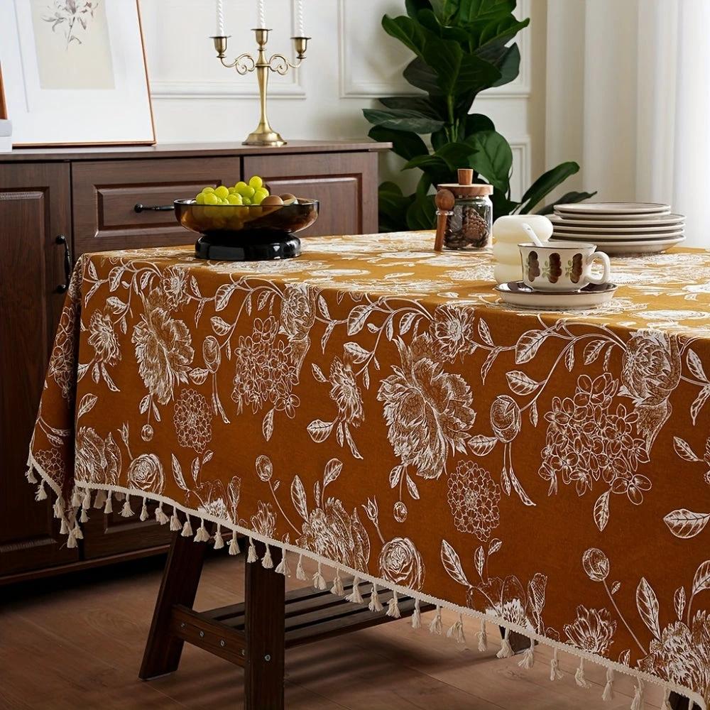 Peacock Blossom Boho Floral Tablecloth with Tassel by Casa & Beyond