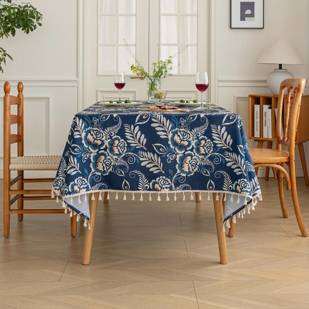 Peacock Blossom Boho Floral Tablecloth with Tassel by Casa & Beyond