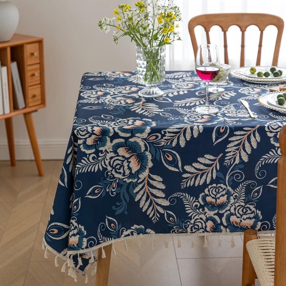 Peacock Blossom Boho Floral Tablecloth with Tassel by Casa & Beyond