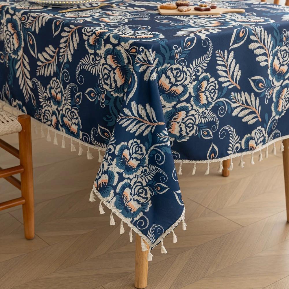Peacock Blossom Boho Floral Tablecloth with Tassel by Casa & Beyond