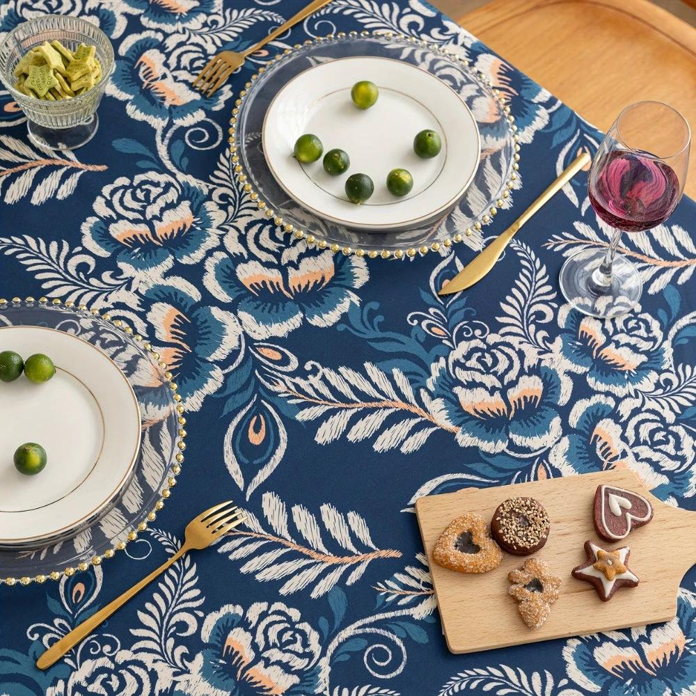 Peacock Blossom Boho Floral Tablecloth with Tassel by Casa & Beyond