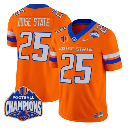 Boise State Jersey #25 Boise State Broncos 2025 Mountain West Champions Orange by NCAA Football Jersey