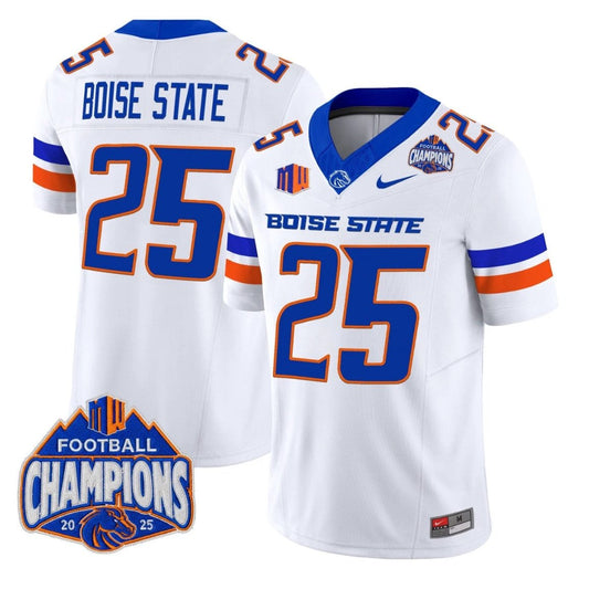 Boise State Jersey #25 Boise State Broncos 2025 Mountain West Champions White by NCAA Football Jersey