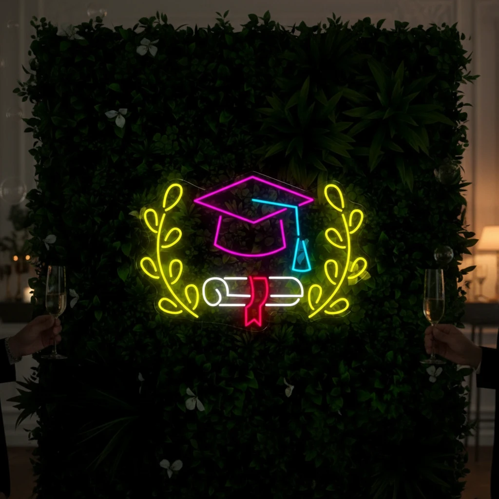Book Graduation Cap Flower Led Neon Sign by Neonchics