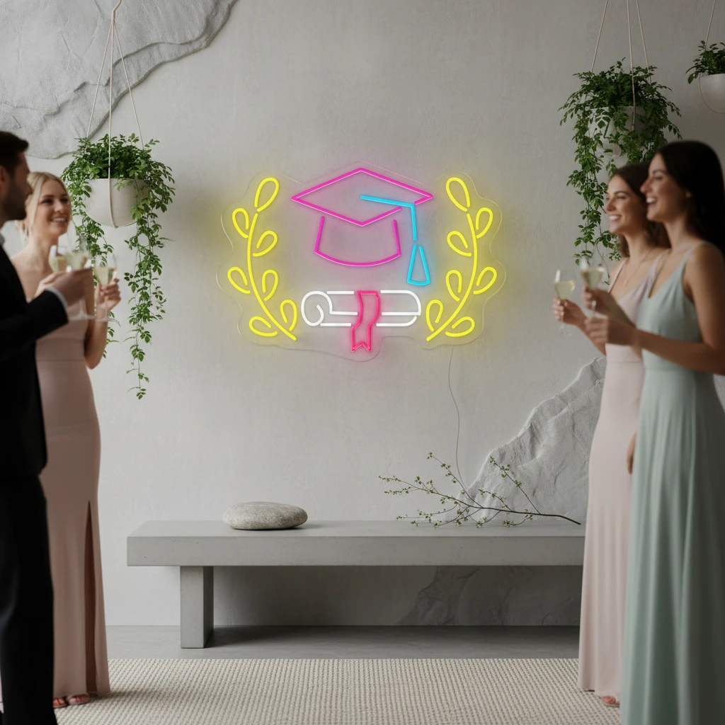 Book Graduation Cap Flower Led Neon Sign by Neonchics