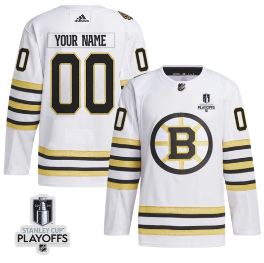Boston Bruins 2024 NHL Playoffs Patch Aaway Jersey Customized - Men, White by Hockey David