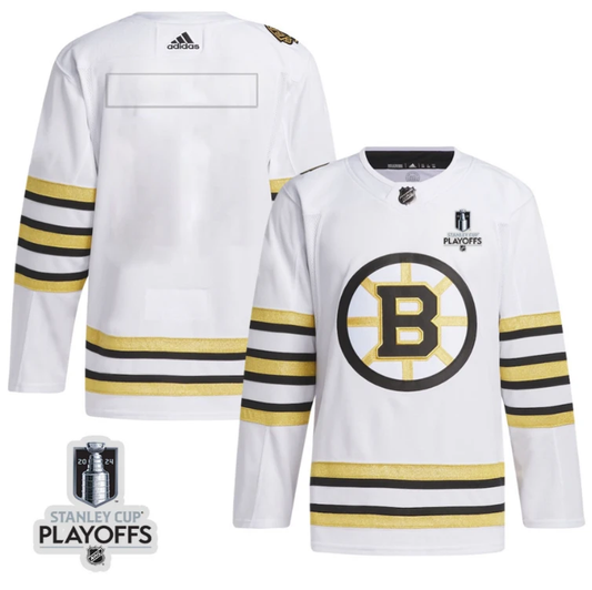 Boston Bruins 2024 NHL Playoffs Patch Away Jersey - Men, White by Hockey David