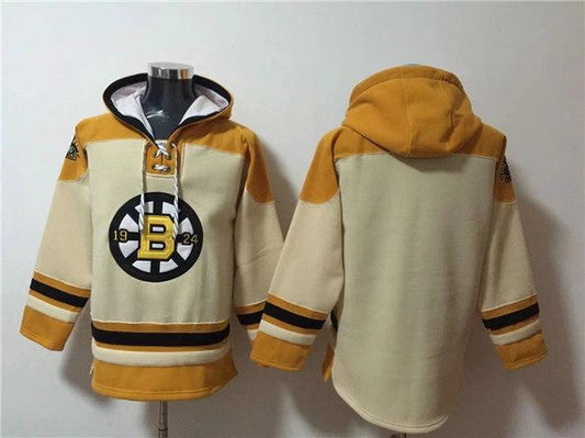 Boston Bruins Blank Cream Ageless Must-Have Lace-Up Pullover Hoodie by Hoodie Pullover