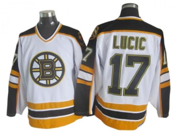 Boston Bruins #17 Milan Lucic White 1992 75th Vintage CCM Jersey by Hockey David