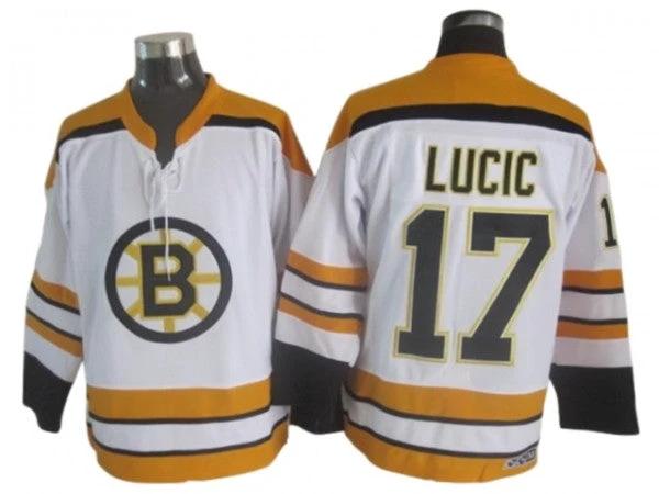 Boston Bruins #17 Milan Lucic White Vintage CCM Jersey by Hockey David