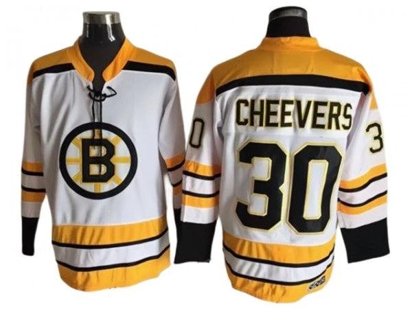 Boston Bruins #30 Gerry Cheevers White Vintage CCM Jersey by Hockey David