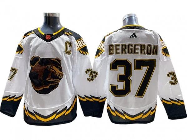 Boston Bruins #37 Patrice Bergeron White 2022&23 Reverse Retro Jersey by Hockey David