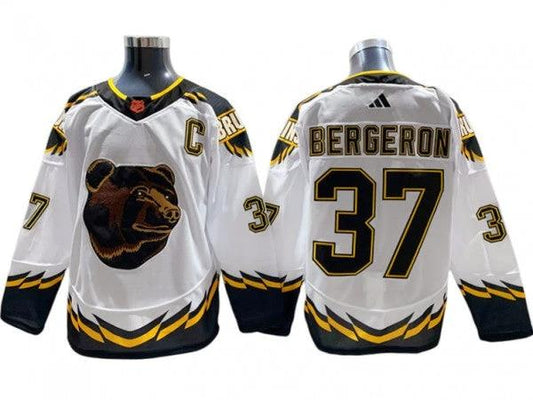 Boston Bruins #37 Patrice Bergeron White 2022&23 Reverse Retro Jersey by Hockey David