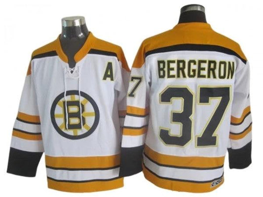 Boston Bruins #37 Patrice Bergeron White Vintage CCM Jersey by Hockey David