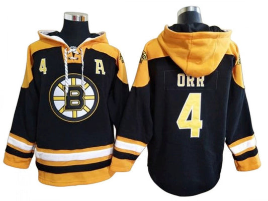 Boston Bruins #4 Bobby Orr Black Ageless Must-Have Lace-Up Pullover Hoodie by Hoodie Pullover