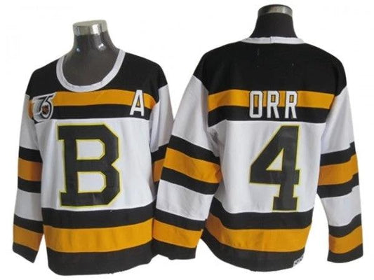 Boston Bruins #4 Bobby Orr White 1992 75th Vintage CCM Jersey by Hockey David