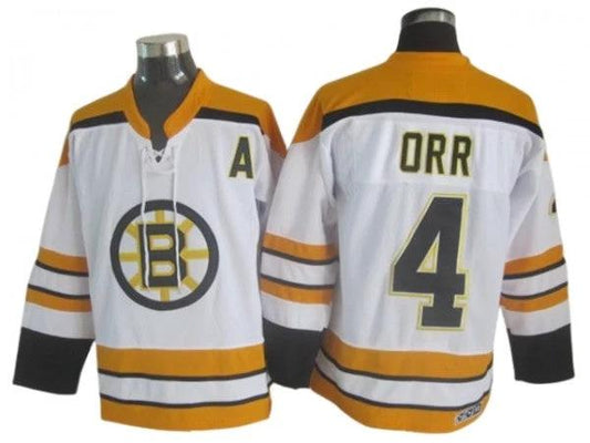 Boston Bruins #4 Bobby Orr White Vintage CCM Jersey by Hockey David