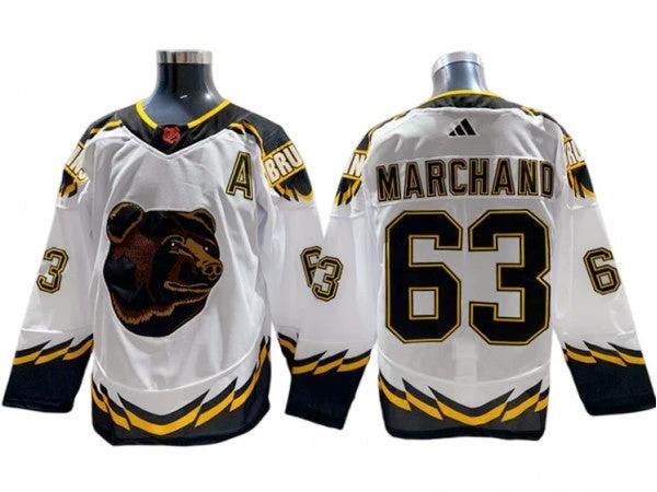 Boston Bruins #63 Brad Marchand White 2022&23 Reverse Retro Jersey by Hockey David