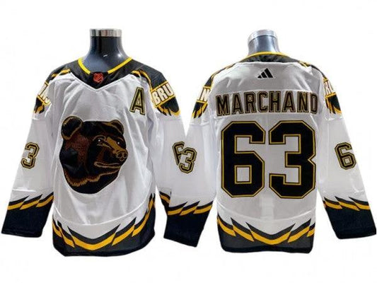 Boston Bruins #63 Brad Marchand White 2022&23 Reverse Retro Jersey by Hockey David