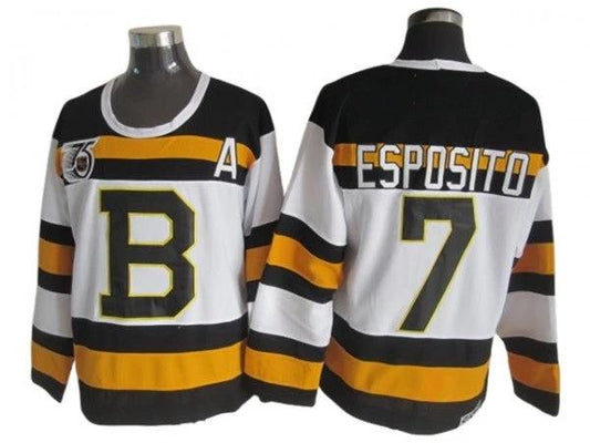 Boston Bruins #7 Phil Esposito White 1992 75th Vintage CCM Jersey by Hockey David