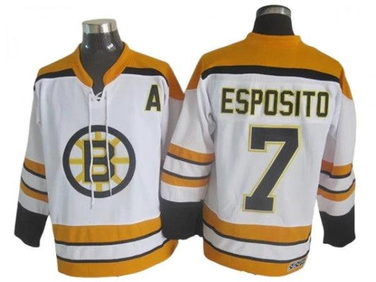 Boston Bruins #7 Phil Esposito White Vintage CCM Jersey by Hockey David