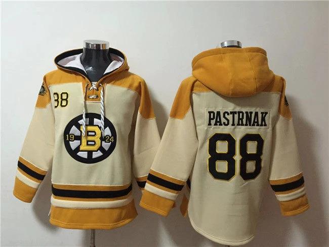Boston Bruins #88 David Pastrnak Cream Ageless Must-Have Lace-Up Pullover Hoodie by Hoodie Pullover