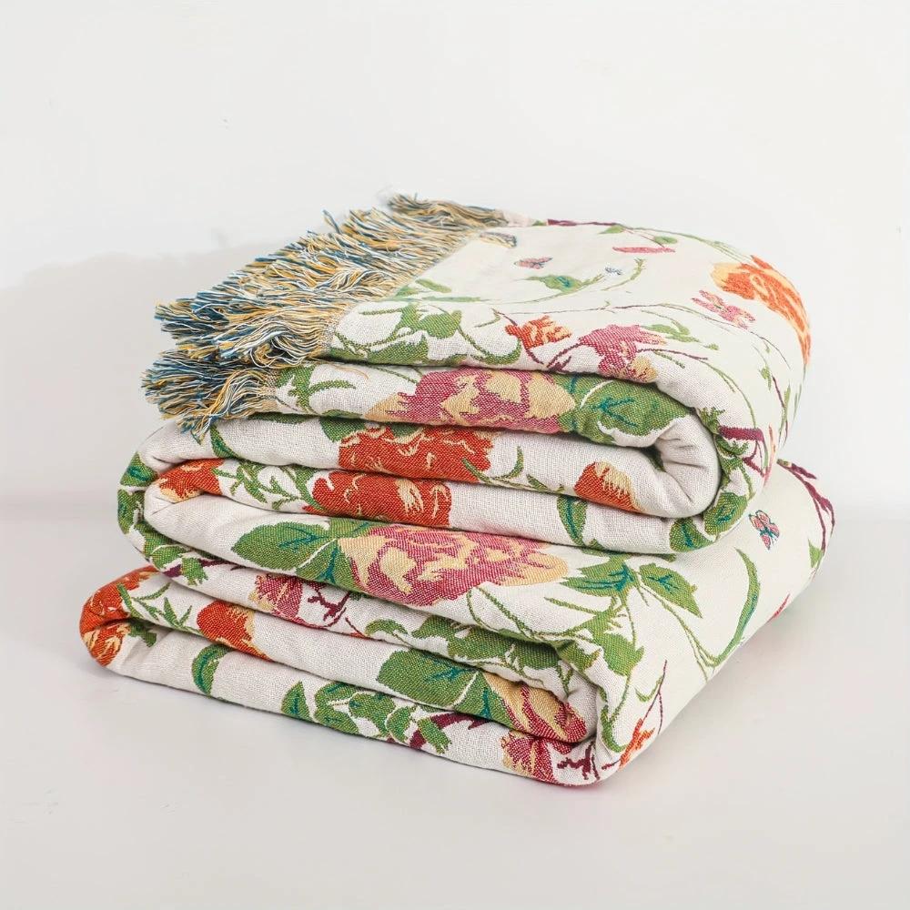 Botanic Bluebird Reversible Cotton Blanket by Casa & Beyond