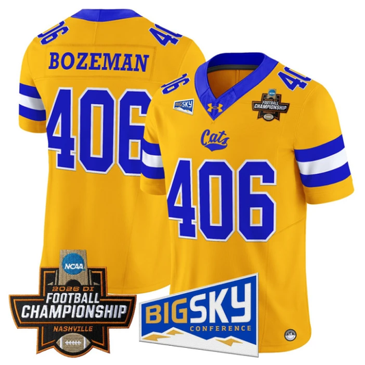 Bozeman Jersey #406 Montana State Bobcats 2026 Football Championship Gold by My Store NCAA Football Jerseys