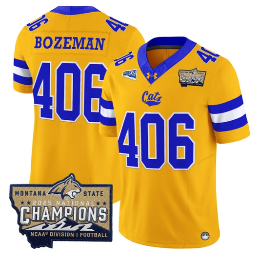 Bozeman Jersey #406 Montana State Bobcats 2025 National Champions Gold by My Store NCAA Football Jerseys