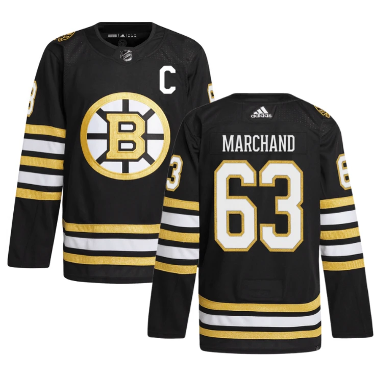 Brad Marchand 63 Boston Bruins 100th Anniversary Primegreen Home Men Jersey Black by Hockey David
