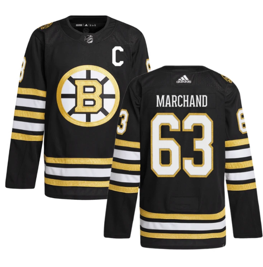 Brad Marchand 63 Boston Bruins 100th Anniversary Primegreen Home Men Jersey Black by Hockey David