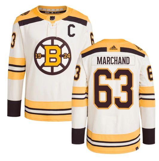 Brad Marchand 63 Boston Bruins 100th Anniversary Primegreen Third Men Jersey Cream by Hockey David