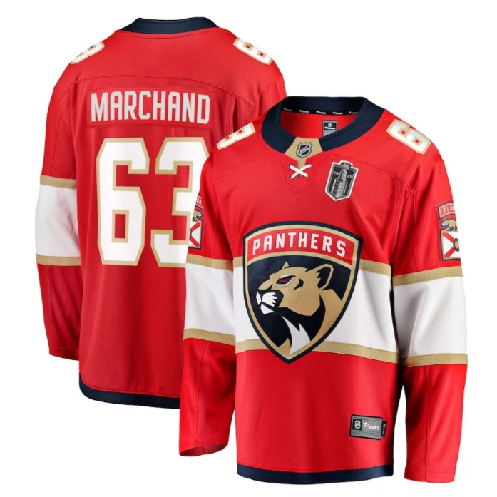 Brad Marchand 63 Florida Panthers 2025 Stanley Cup Final Home Breakaway Men Jersey Red by Hockey David