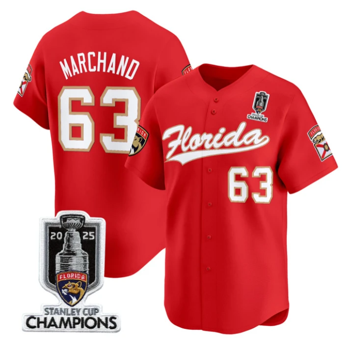 Brad Marchand Jersey #63 Florida Panthers 2025 Stanley Cup Champions Red by My Store