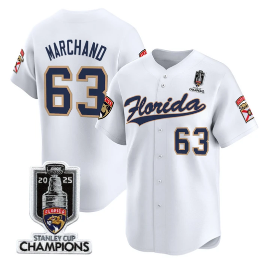 Brad Marchand Jersey #63 Florida Panthers 2025 Stanley Cup Champions White by My Store