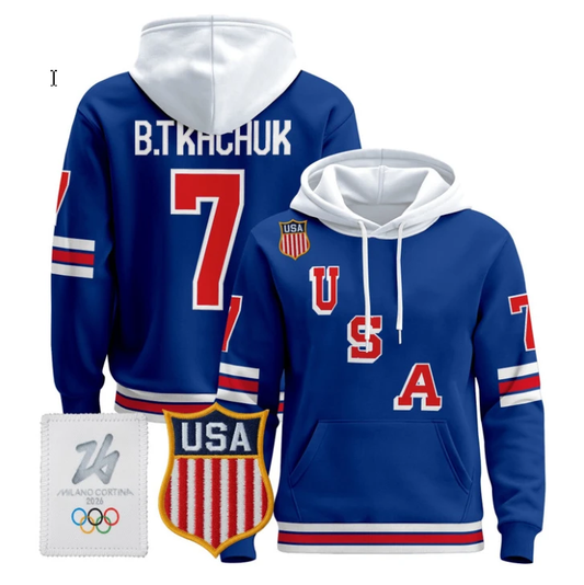 Brady Tkachuk #7 USA Olympic 2026 Premium Hockey Pullover Hoodie Stitched by Hoodie Pullover