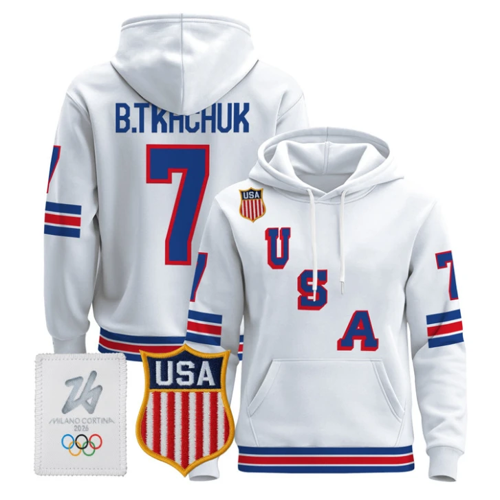 Brady Tkachuk #7 USA Olympic 2026 Premium Hockey Pullover Hoodie Stitched by Hoodie Pullover