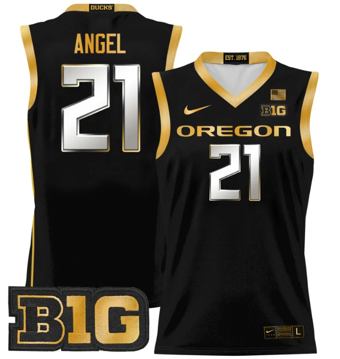 Brandon Angel Jersey #21 Oregon Ducks 2024 Lightweight Basketball Black Gold by My store basketball