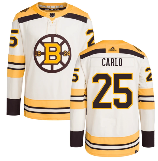 Brandon Carlo 25 Boston Bruins 100th Anniversary Primegreen Third Men Jersey Cream by Hockey David