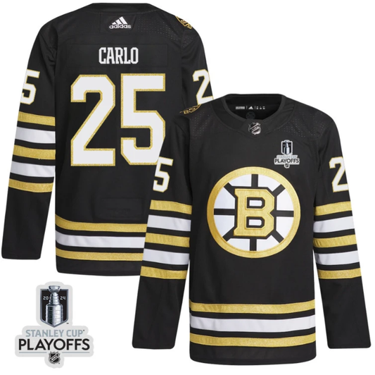 Brandon Carlo 25 Boston Bruins 2024 NHL Playoffs Patch Home Jersey - Men, Black by Hockey David