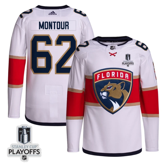 Brandon Montour 62 Florida Panthers 2024 NHL Playoffs Patch Away Jersey Customized - Men, White by Hockey David