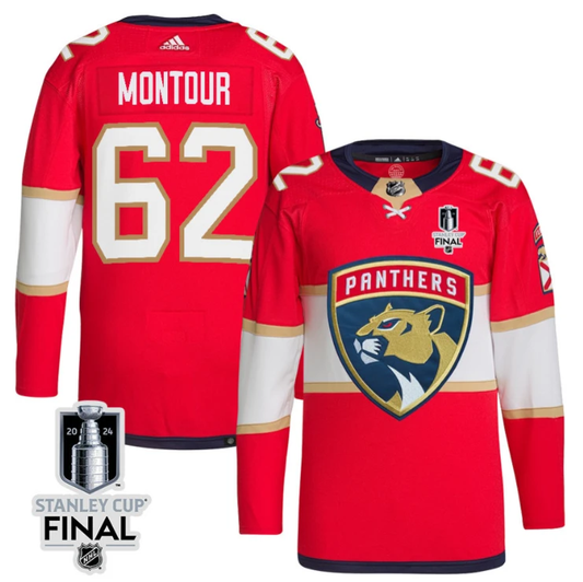 Brandon Montour 62 Florida Panthers 2024 STANLEY CUP Final Home Breakaway Jersey Men, Red by Hockey David