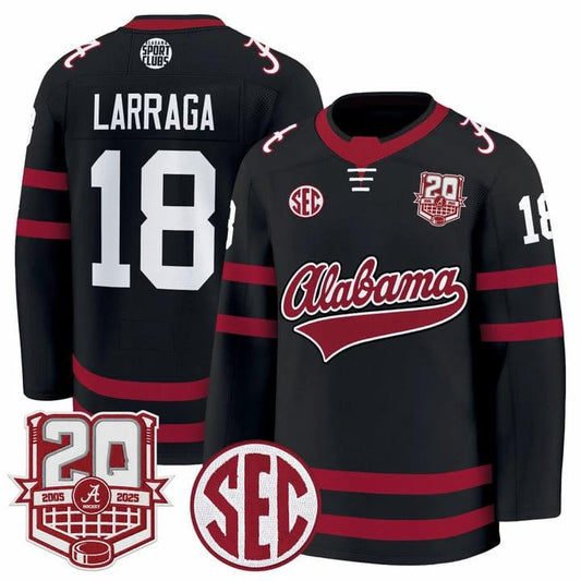 Brandon Larraga Jersey #18 Alabama Crimson Tide 2025-26 Premium 20th Anniversary Patch Stitched by Hockey David