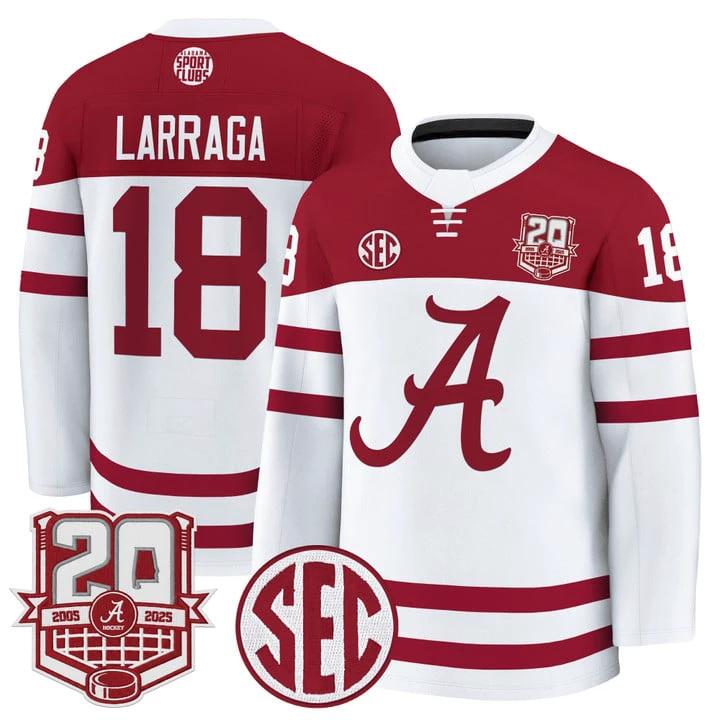 Brandon Larraga Jersey #18 Alabama Crimson Tide 2025-26 Premium 20th Anniversary Patch Stitched by Hockey David
